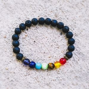 Healing Chakra Beaded Bracelet with Authentic Lava Stone Beads